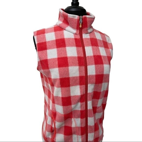 Woolrich Red White Buffalo Plaid Fleece Zip Front Vest Size M - Picture 3 of 13